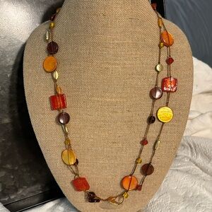 Coldwater Creek Glass Square Circle Beaded Strung Stranded Cord Long Necklace